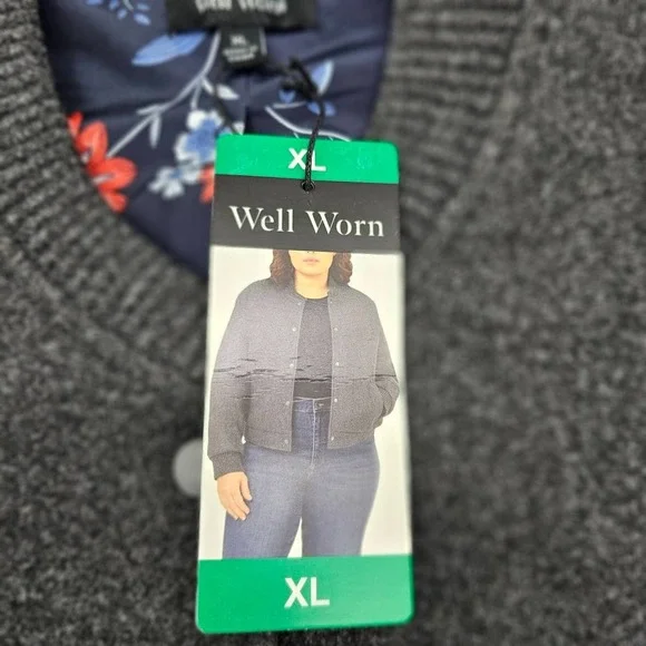 Well Worn Women's Bomber Style Jacket NWT Dark Smoke Grey Size XL Fall Winter - Picture 7 of 7